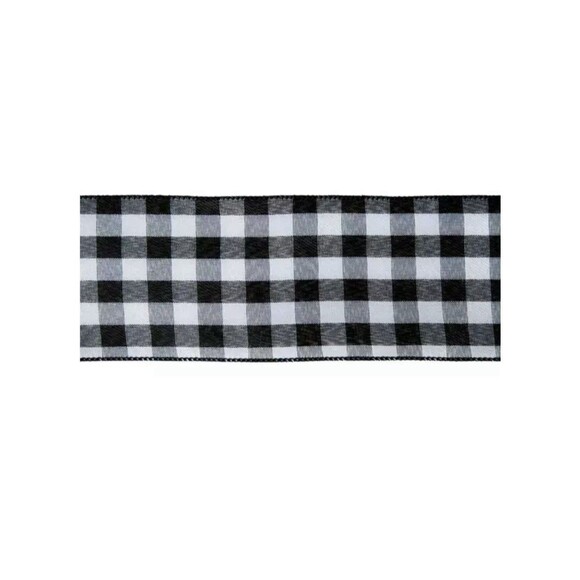 Jumbo 3 Black & White Buffalo Plaid Gingham Wired Ribbon Spool 90 Feet X 4 - Picture 4 of 9